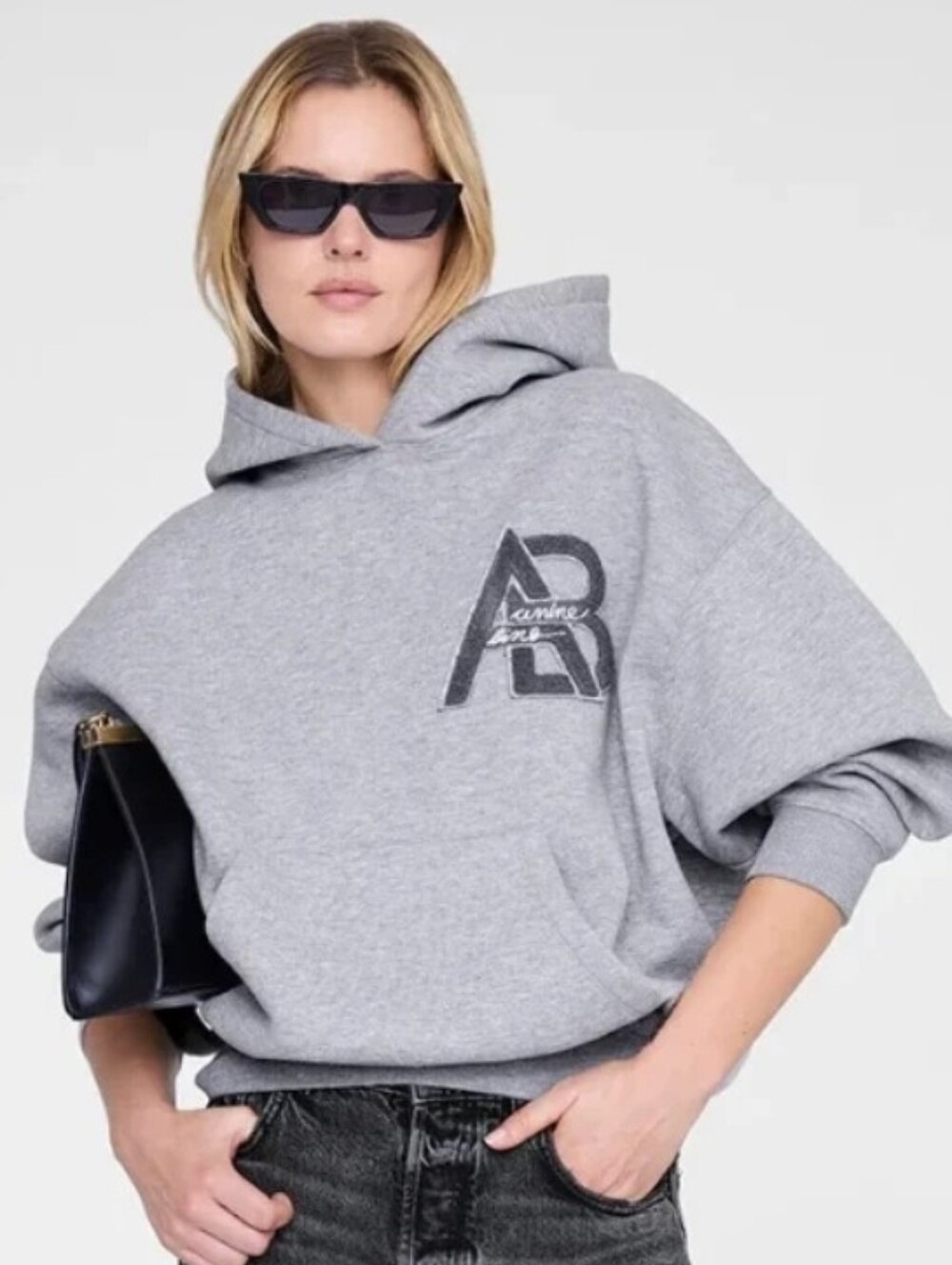 NWT ANINE BING Jaci Letterman Hoodie Heather Grey XS $220